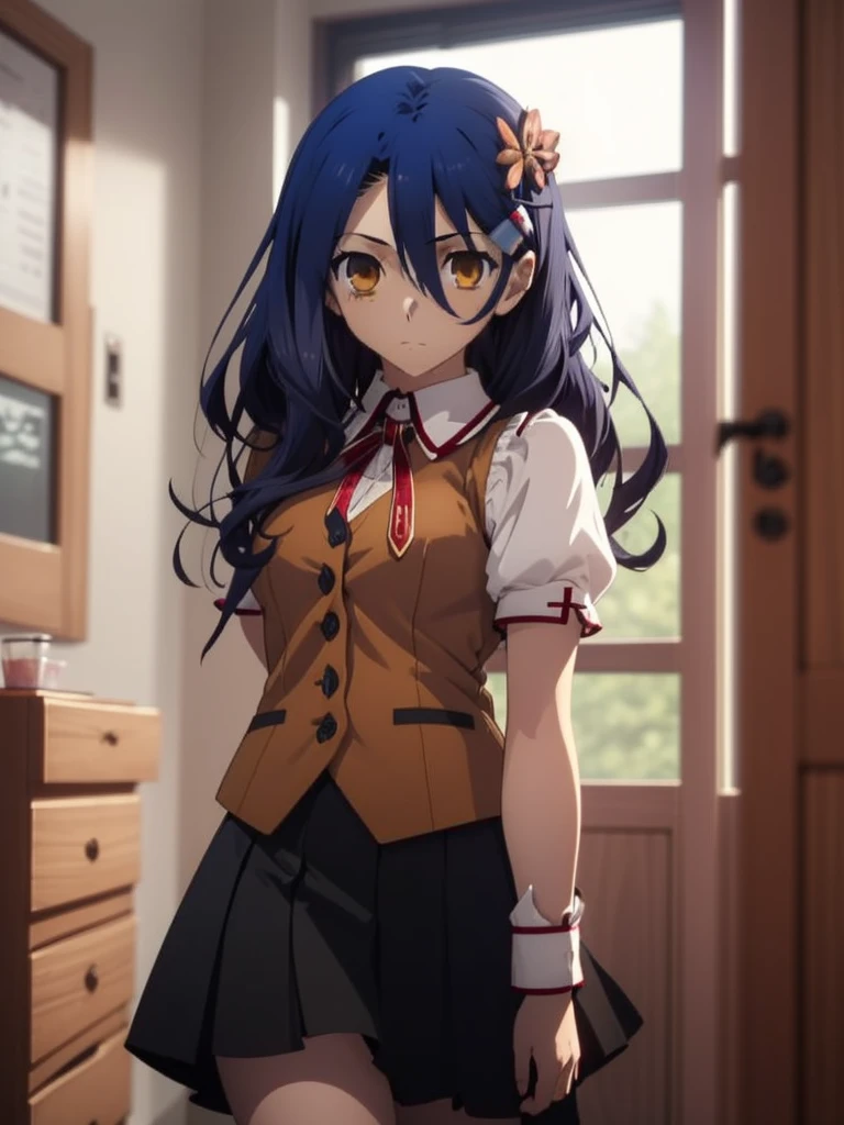 gran calidad ++ Extremely detailed high resolusionolution, very aesthetic, ojos expresivos, (((Cara perfecta))), (((face symmetrical))), ((good anatomy)), (((manos perfectas))), (((8k))), UHD, Fondo de pantalla HD, (((alta calidra detallada, (((((1girl)))))), solamente, Obra maestra, La mejor calidad, high resolusion, Altamente detallado, (illustration), hermosos ojos detallados, (((combatant))), (((date a live))), (((((1girl))))), ((((cuerpo completo)))), (((((((Itsuka Shiori)))))), (((blue hair))), (((brown eyes))), (((hair ornament))), (((hairclip))), (((Long and wavy hair))), (((HomuraharaFemale))), (((collared shirt))), (((brown vest))), (((long sleeves))), (((black skirt))), (((puffy short sleeves))), (((Dedos detallados))), Dedos precisos, Manos no antinaturales, strange eye, (((castillo))), interrior, hermoso trono, (((sentada))),