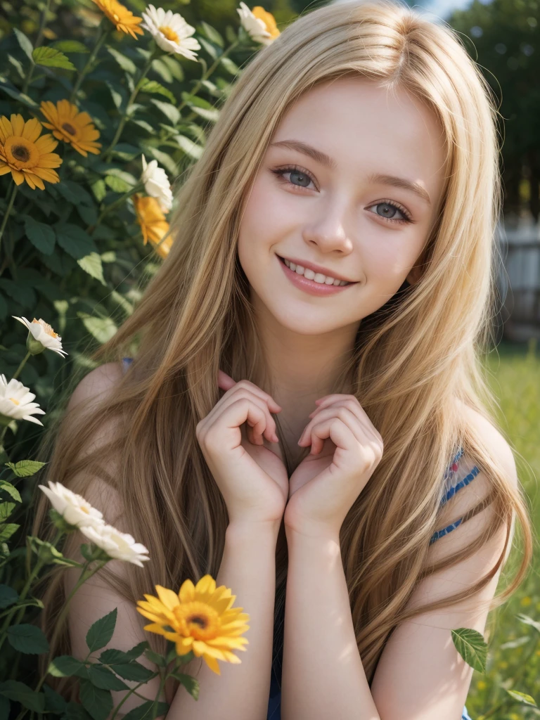 arafed woman smiling, ukrainian girl, russian girl, warm smile, beautiful and smiling, beautiful nordic woman, cute woman, russian style, lovely woman, attractive girl, a cute young woman, very very beautiful woman, portrait, half body, en un jardin con muchas flores, rosas
