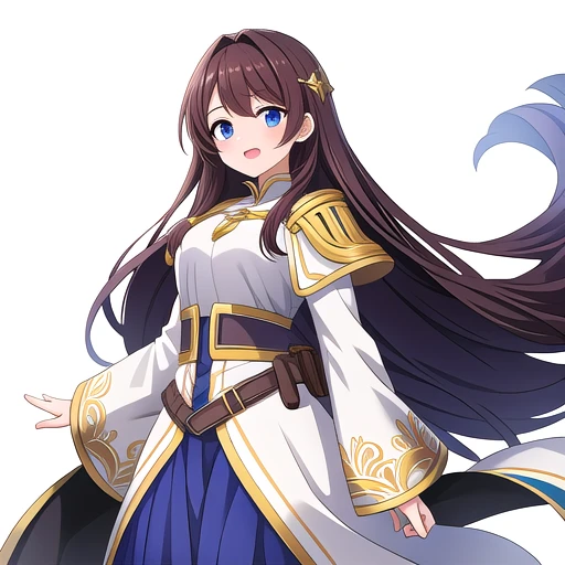 solo female, (((white background))), character focus, fantasy clothes, standing, character design,