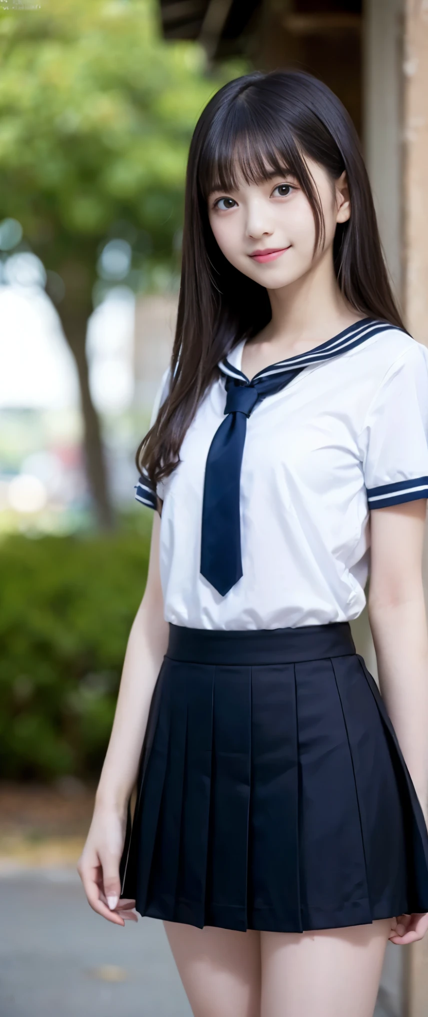 (masterpiece, highest quality:1.2), 8K, 12才のfull nudeの女の子, 85mm,Official AR RAW photo, スーパースリムなスレンダーbeautiful girl, (Navy blue short skirt、下Half bodyfull nude、short sleeveの白シャツ、show me your ears、naked girl photo shoot、full nude, cute face, close, Half body, biolace, gardenia, beautiful girl, , thighs, short sleeve, station platform、 looking at the viewer, no makeup, (big smile), film grain, chromatic aberration, sharp focus, face light, clear lighting, Ten generations, detailed face, background bokeh, (dark red tie:1.1)、((((((12 year old girl))))))、((((((12才のfull nude女子高生)))))、thin waist、shy pose、shy and nervous girl、A severely ripped white shirt、Showing off the right breast、