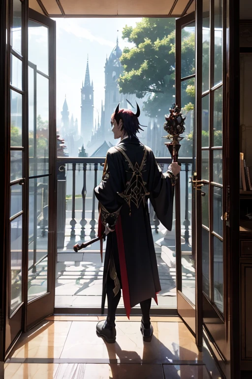 Mephistopheles strikes the glass from the outside with his staff、View from diagonally behind
