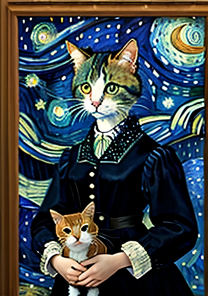 Calico cat in Van Gogh's The Starry Night