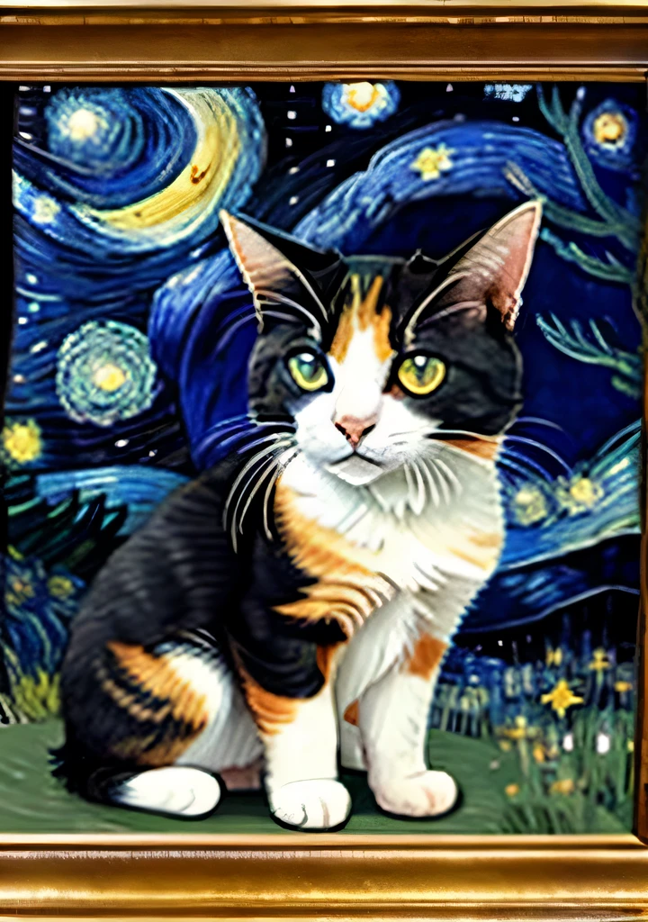Calico cat in Van Gogh's The Starry Night