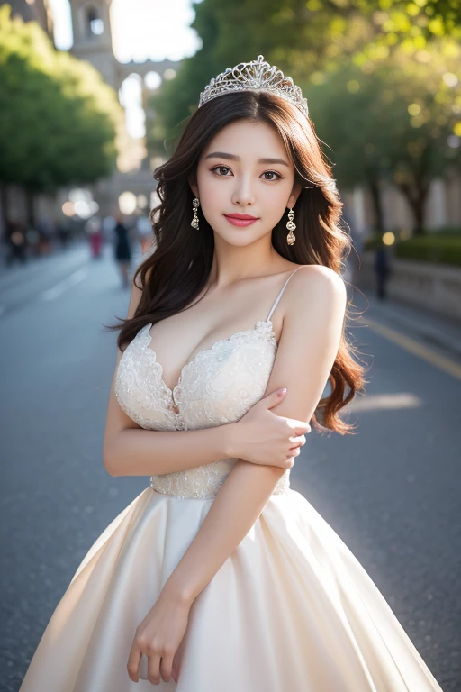 masterpiece,Highest image quality,Super details,best quality ,extremely delicate and beautiful, Very detailed,best quality, official art, Extremely detailed CG unified 8K wallpaper, Huang Li, File size is huge , super detailed, The best look,high resolution ,Bright Eyes,The most beautiful look,Beautiful dreamcatcher earrings,charming smile,Blushed,beautiful breast balls,perfect breast shape,best quality, masterpiece, 1 girl, yak, Cute agers, shiny lips, Sweet, The sun is dazzling, conservative dress, Wedding dress, bridal tiara, depth of field, blurred background, cathedral background, light particles, Strong wind, head tilt, long hair,