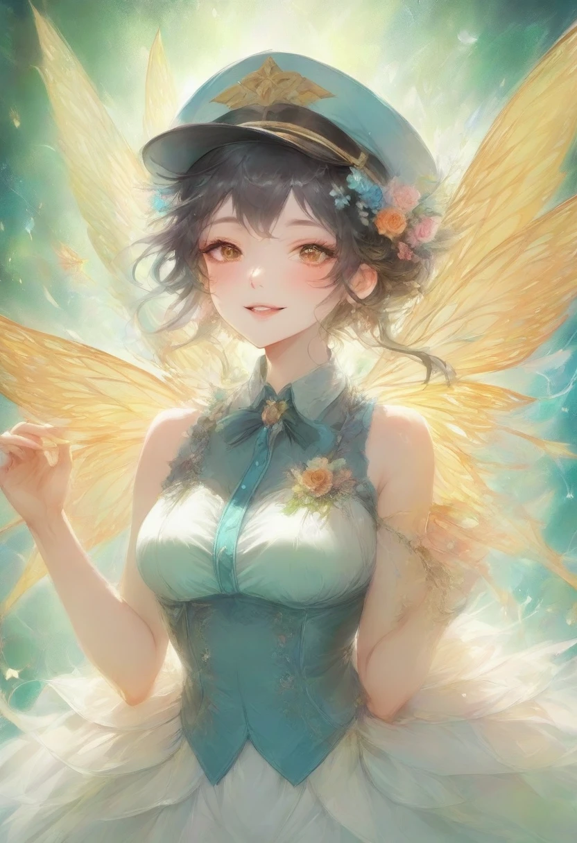 masterpiece, best quality, very aesthetic, absurdres, full body shot,(police costume:1.3), (button gap:0), police skirt, police cap, stockings with garter, on the crowed street, spirit of the wind, 1girl, kiryuuin satsuki, kill la kill