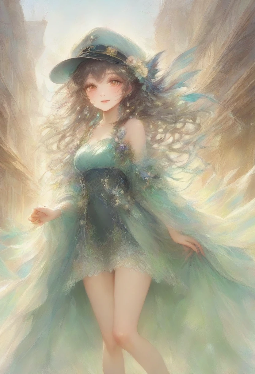 masterpiece, best quality, very aesthetic, absurdres, full body shot,(police costume:1.3), (button gap:0), police skirt, police cap, stockings with garter, on the crowed street, spirit of the wind, 1girl, byleth \(female\) \(fire emblem\), fire emblem