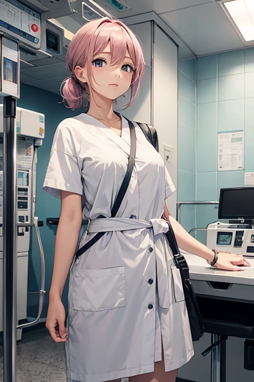 One arm in a sling、hospital