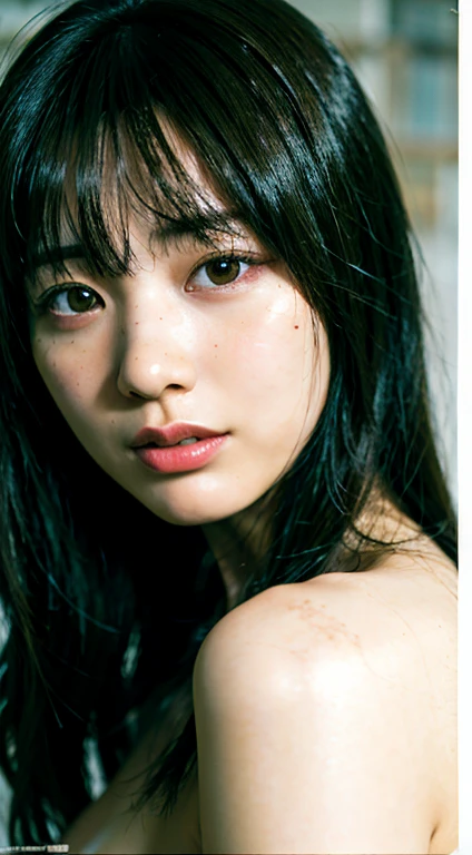 32k, highest quality, masterpiece, realistic, Super detailed, photo shoot, HDR, side by side photos, High resolution, disorganized, smoother light, official art, Depth of the bounds written, bright light, close, thin, detailed face, anger, beautiful detail eyes, 25 years old Japanese, cute, highest quality real texture skin, T-shirt,freckles,