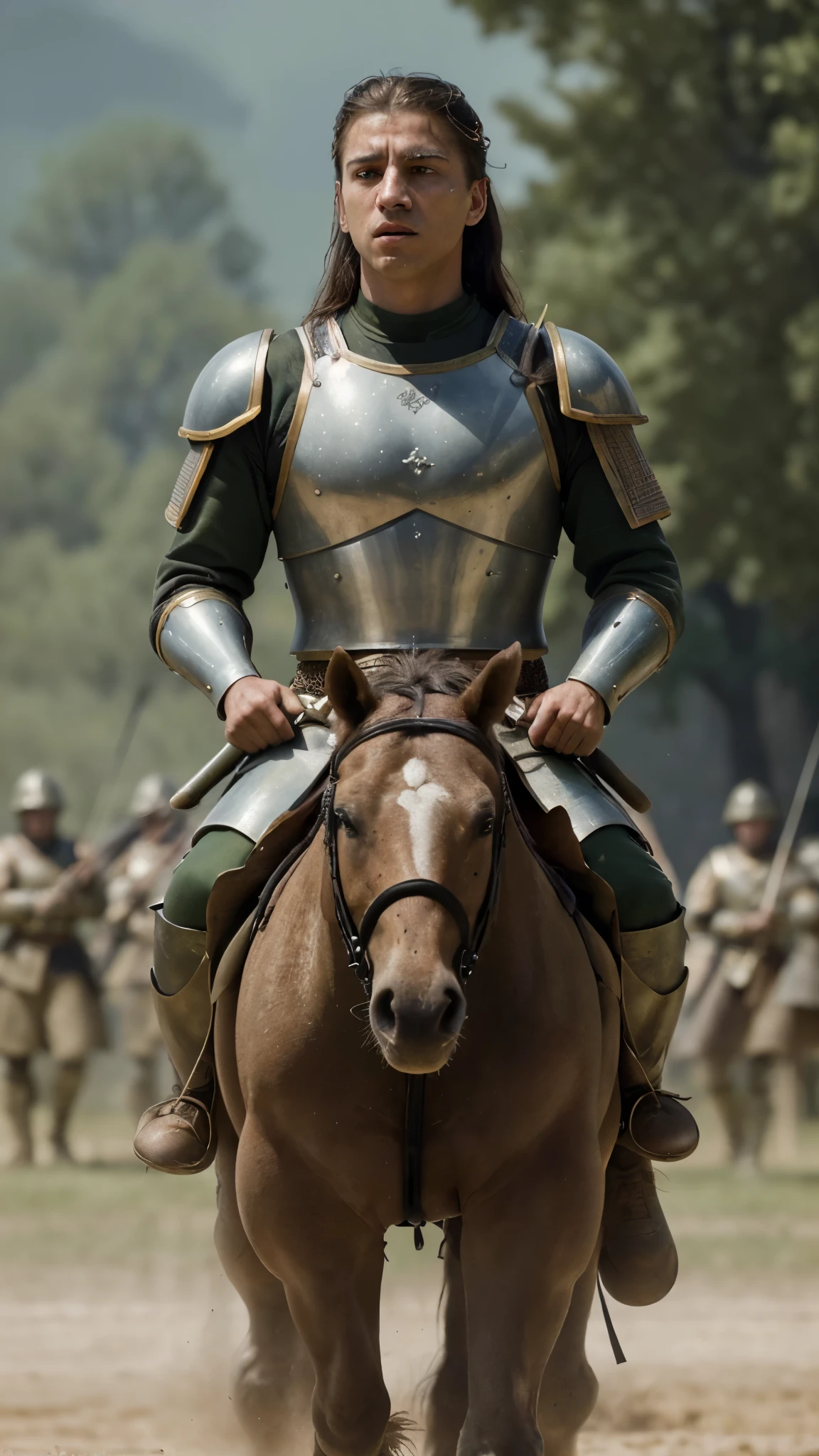 (best quality,4k,8k,highres,masterpiece:1.2),ultra-detailed,(realistic,photorealistic,photo-realistic:1.37),Alexander the Great at 20 years old,instructing his warriors and army on the training ground,authentic army uniforms,imposing battlefield view,commanding presence of Alexander the Great,clear facial features of Alexander,breathtakingly realistic armor,historical accuracy of the scene,fierce determination in warriors' eyes,resolute expressions on soldiers' faces,precise representation of military formations,courageous stance of the soldiers,meticulous attention to weaponry and shields,detailed horseback riding techniques,thoroughly recreated ancient training grounds,attention to historical context,impeccable sense of scale,immersive experience of ancient battlefield,accurate representation of sunlight and shadows,subtle lighting to enhance realism,tactile texture of armor and weapons,visually stunning depiction of historical moment,vibrant colors enhancing the scene,striking contrasts between light and dark,atmospheric depth and perspective,portrayal of Alexander's leadership and strategic skills,effective use of depth-of-field to draw focus,awe-inspiring representation of human form and physique.