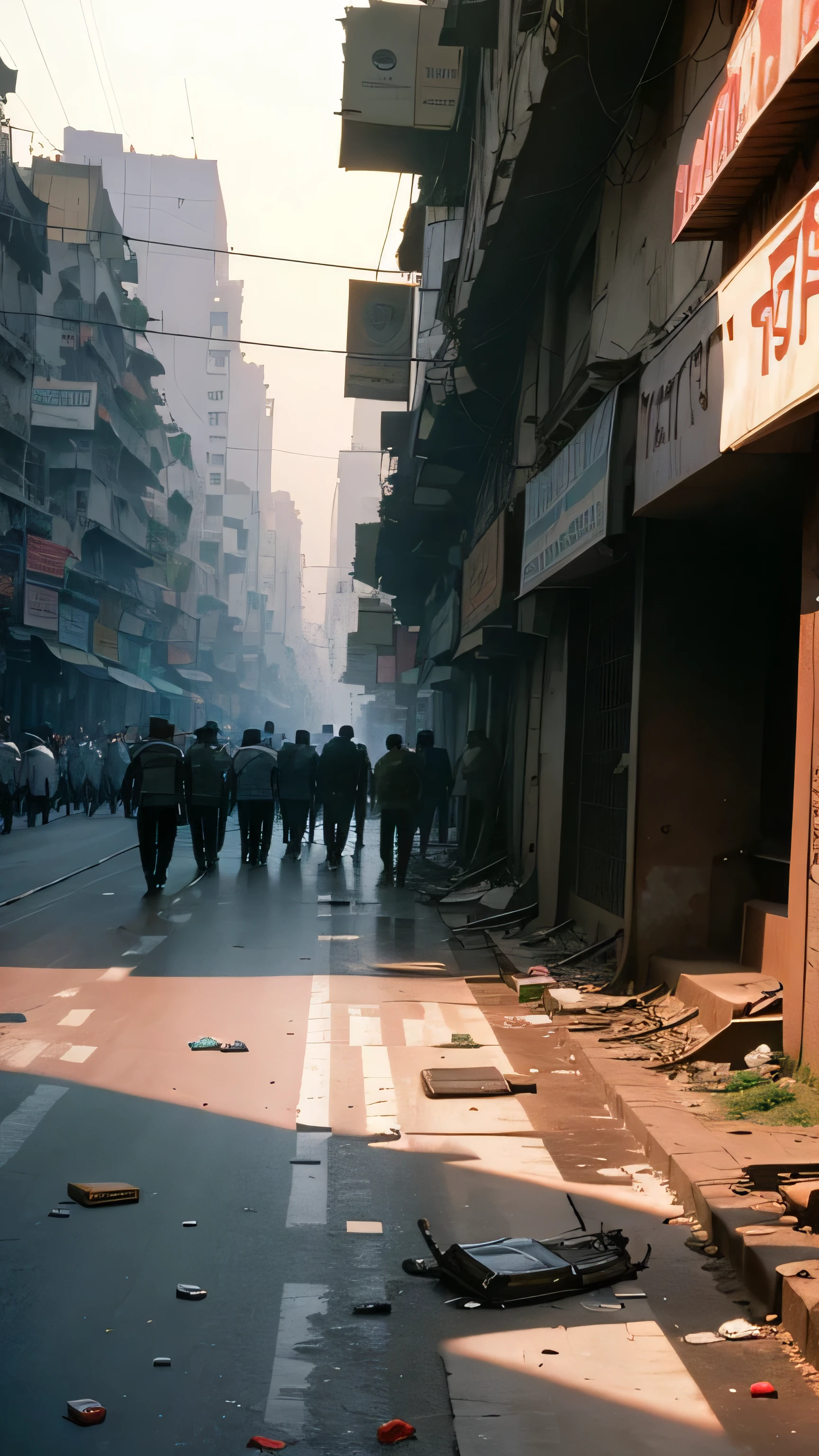 3 men watching a group of zombies, through a punch on a medium-sized street
In Brazil