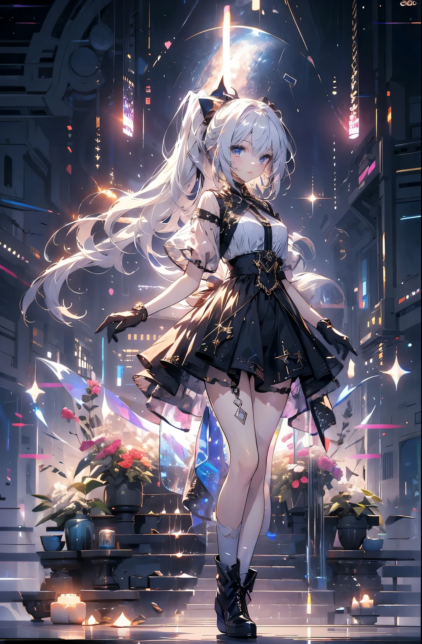 A girl in a black dress standing in front of a building - SeaArt AI