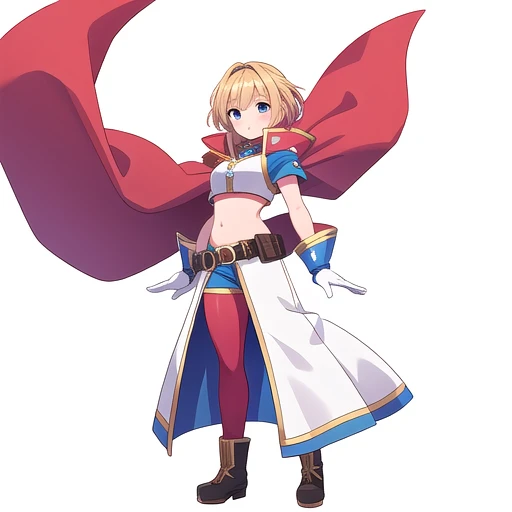 solo female, crop top, ((( white background))), character focus, fantasy clothes, standing, grove cuff, gloves, character design, full body,