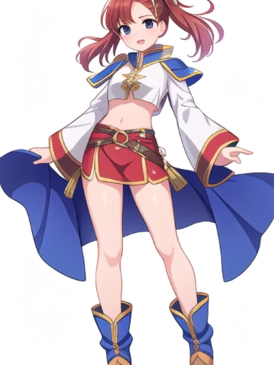 solo female, crop top, ((( white background))), character focus, fantasy clothes, standing, character design, full body,
