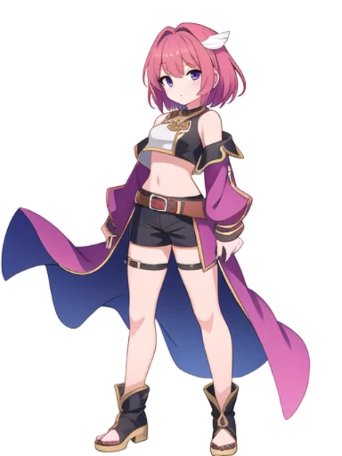 solo, female, crop top, ((( white background))), character focus, fantasy outfit, standing, character design, full body,