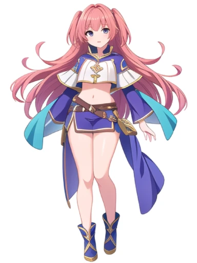 solo, female, crop top, ((( white background))), character focus, fantasy outfit, standing, character design, full body,
