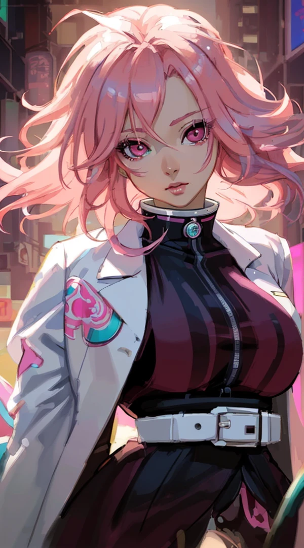 a close up of a woman with pink hair and a white jacket, detailed digital anime art, digital cyberpunk anime art, rossdraws cartoon vibrant, rossdraws pastel vibrant, anime styled digital art, digital anime art, anime cyberpunk art, ross tran style, digital cyberpunk - anime art, artwork in the style of guweiz, anime style 4 k
