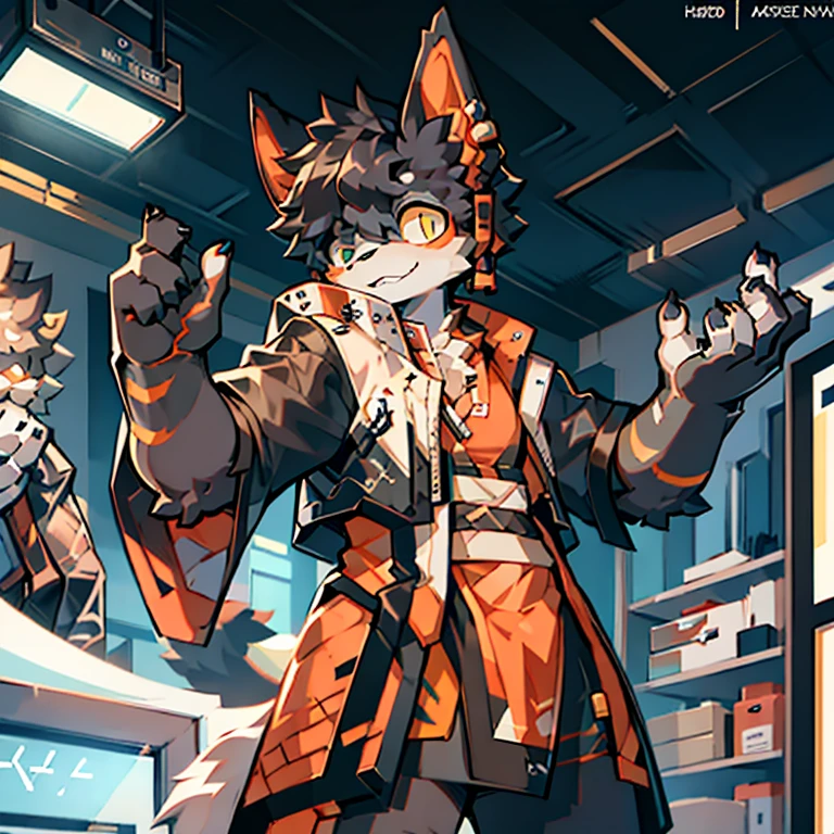 hairy,Semi-mechanical,Mechanical right eye,Mechanical left arm,cyber style,exhibit