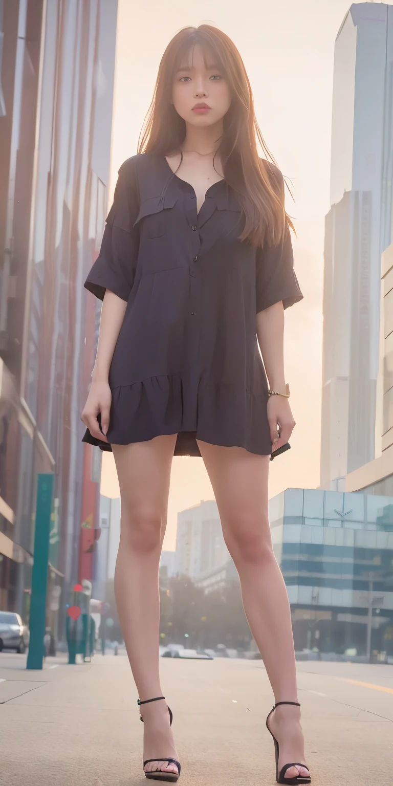 mix4, 20d, solo, long_hair, shirt, dress, high_heels,full_body, look_at_viewer, (8k, RAW photo, best quality, masterpiece:1.2), (realistic, photo-realistic:1.37), professional lighting, photon mapping, radiosity, physically-based rendering,