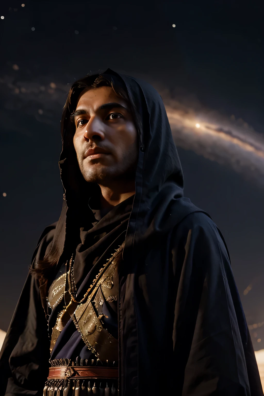 Assyrian Lama, 713–716 BC, widescreen, infinity vanishing point, galaxy background, surprise easter egg