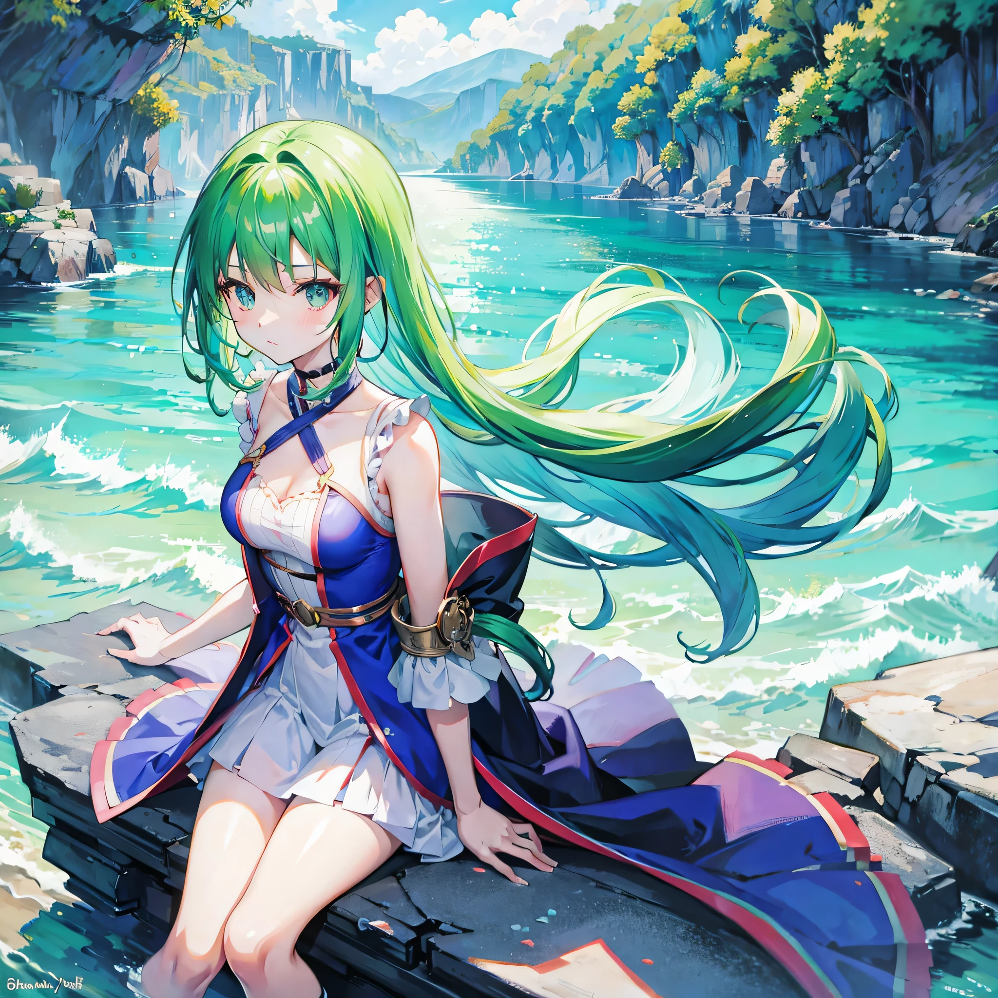 anime girl, anime girl with green hair, anime girl throwing hook