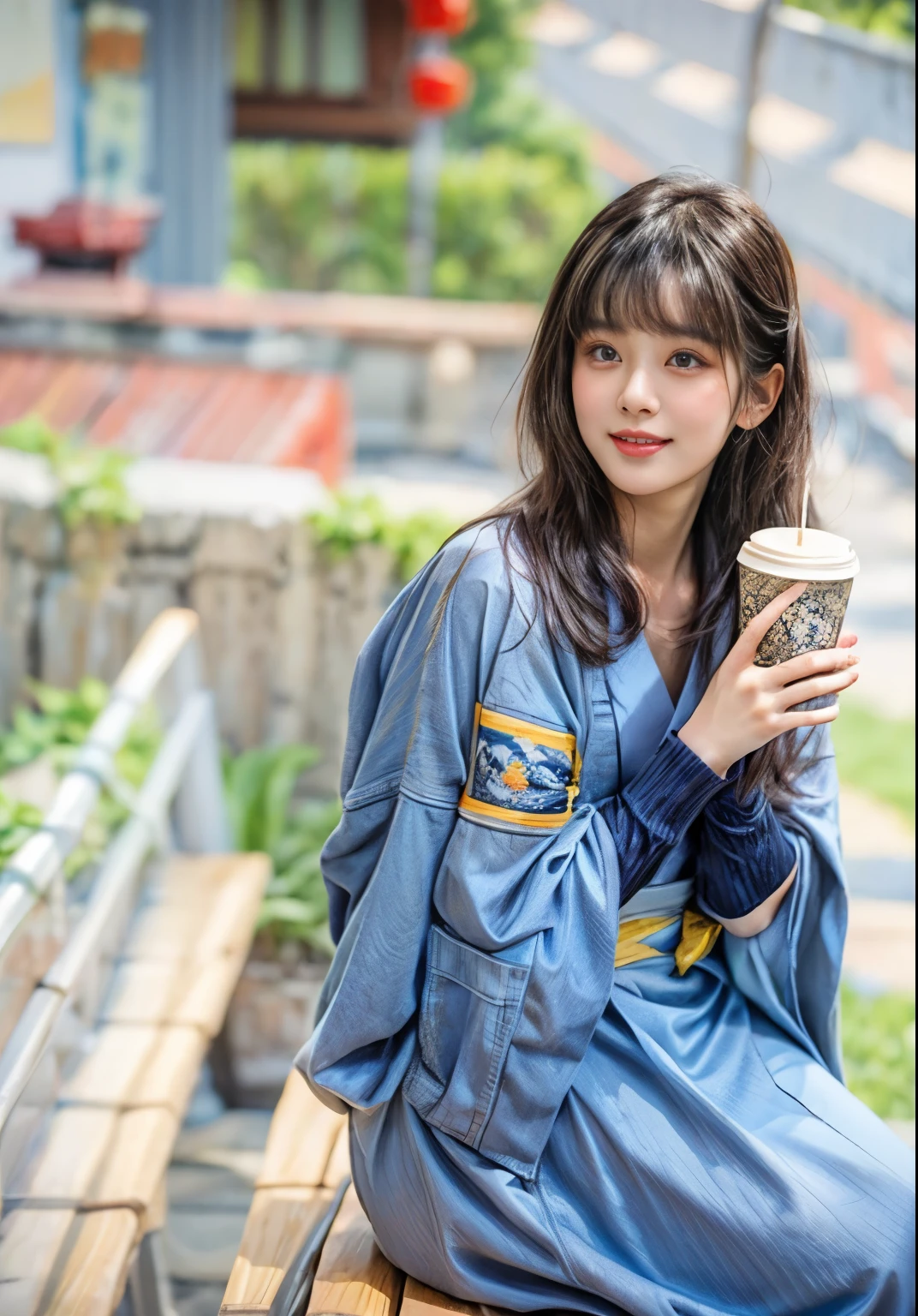 masterpiece、highest quality、cinema、(cute japanese woman、bangs:1.3)、23 years old、1 girl、elegant、black hair、warm、drink coffee