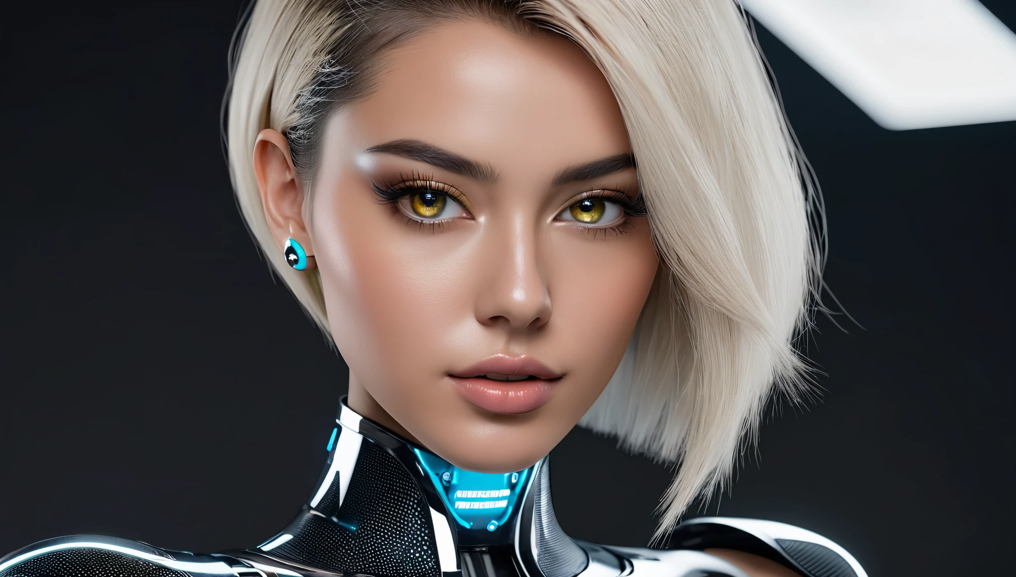 (top quality, realistic), (catalog photos of three autonomous AI androids designed specifically for sexual activity, beautiful faces of three different species: 1. 7),(corporate product exhibition:1.3), androids with realistic human features, strong intelligent expressions, flawless skin, superior craftsmanship, meticulous attention to detail, elaborate hairstyles, studio lighting, vibrant colors, ultra-sharp focus, subtle highlights and shadows, chrome and metallic accents, high-tech visual interfaces, advanced sensor systems, tactile and responsive touch screens, cutting-edge AI algorithms, advanced robotics, seamless integration of organic and seamless integration of synthetic materials, innovative biomechanics, stylish futuristic outfits, elaborate accessories and jewelry, cutting-edge body enhancements and modifications, sexy and confident poses, alluring gaze, personalization and individually customizable features to suit your preferences, sophisticated artificial intelligence personalities and conversational capabilities; highly realistic and immersive user experience. (NSFW: 1.4), (beautiful nipples, beautiful vagina: 1.4), chest, abdomen and lower abdomen made of beautiful artificial skin. Three androids: eye color, hair color, face, height, skin color, long eyelashes, sex slave, white skin, black skin, yellow skin, platinum blonde, jet black, blue, (limbs remain mechanical, breasts to genitals covered with artificial skin: 1.4). A control module is set on her back, ALl three girls' color of eyes is pale blue,