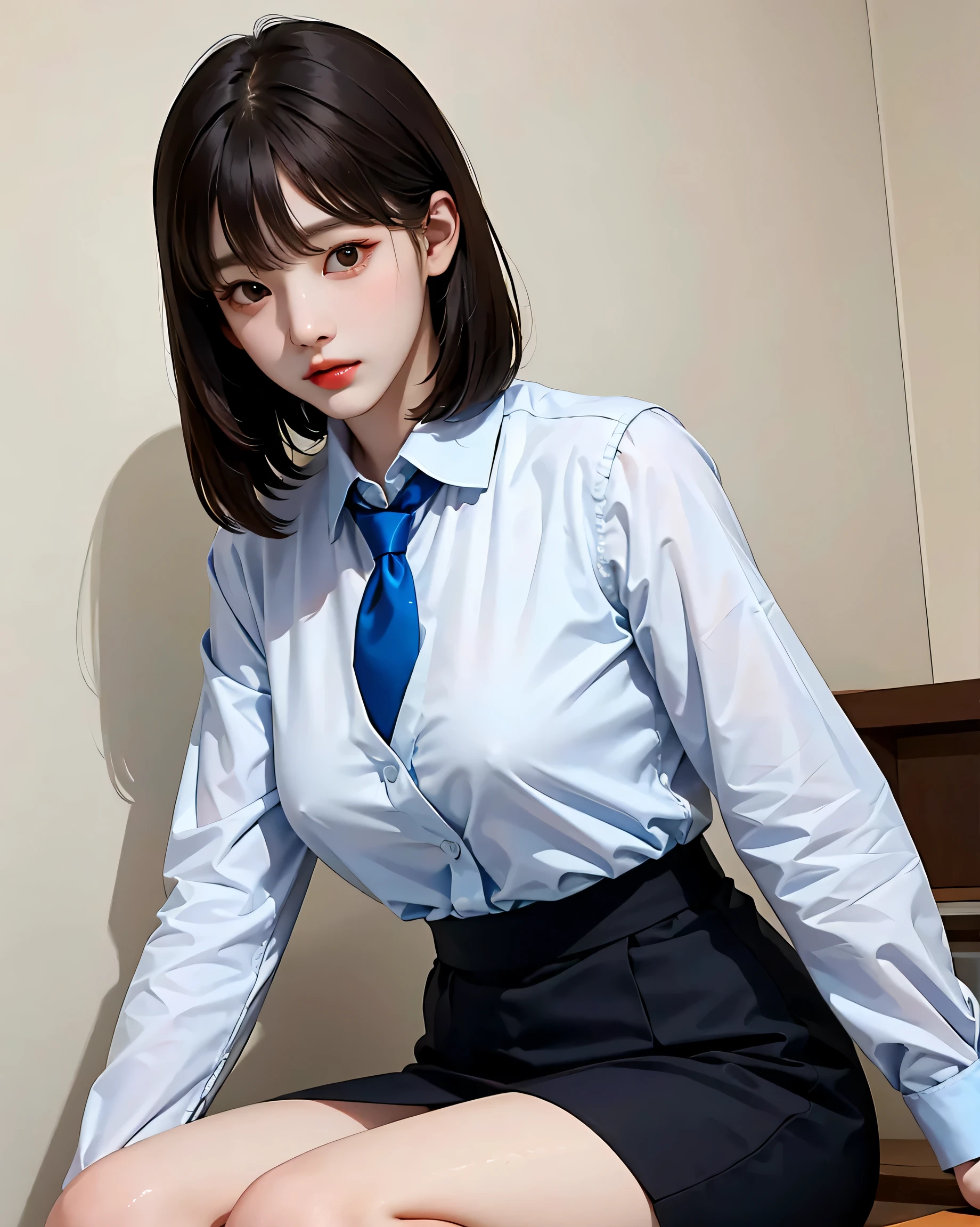 Ultra photo realsisim, 8K, CG,s the perfect face,flawless perfection,Ren,tmasterpiece,professionalartwork,famousartwork,s the perfect face,beauitful face,beautidful eyes,((((Double ponytail)))),((Perfect female body)),独奏,(immersiveatmosphere,lightand shade contrast:1.5,Bright light:1.2,lumnious),(Blushlush:0.5),Enchanting expression,Ultimate detail_The eye,thick thight,huge tit,Exquisite background,depth of fields,photorealestic:1.3,Faraway view,1girll,The shirt,pleatedskirt,school uniform,Sit Pose,((((full bodyesbian)))),(ambient lights:1.3),(cinematic compositions:1.3),(neonlight:0.1),(hdr:0.1),emphasis lighting,White panty hose,(((clear clothing))