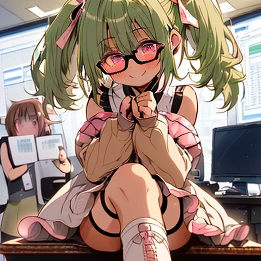 NSFW neon pink hair emerald green eyes cyber punk cyborg girl gal school uniform Pussy big