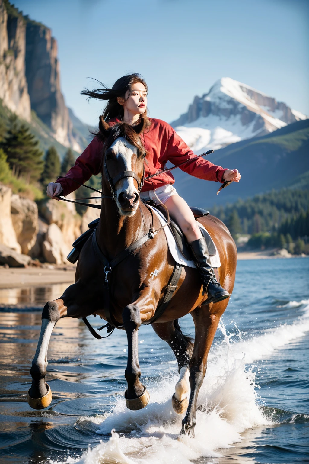 A mythical creature from the Classic of Mountains and Seas，Body like a cow，Red all over，Dragon's head，Horse's hooves。
