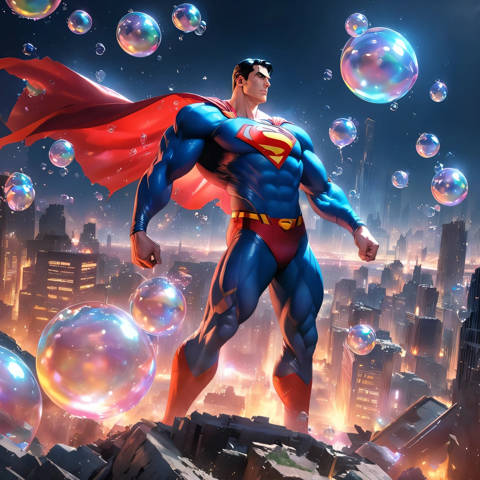(masterpiece, Excellent quality, super detailed, High resolution), male focus, ((Superman), ((muscular man))), ((Muscle details))), (Superman Suit), (clothing details), Posing for photos, city ruins, background details, (((whole body)), (((Superman Sense of Greatness))