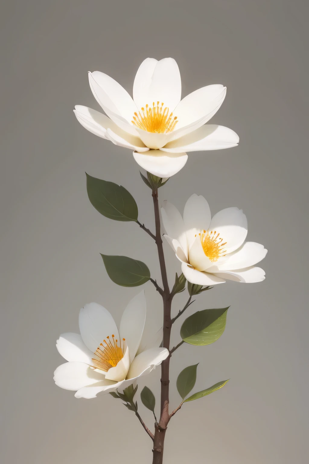High quality flowers blooming on rough branches on gray background,Simple light style background