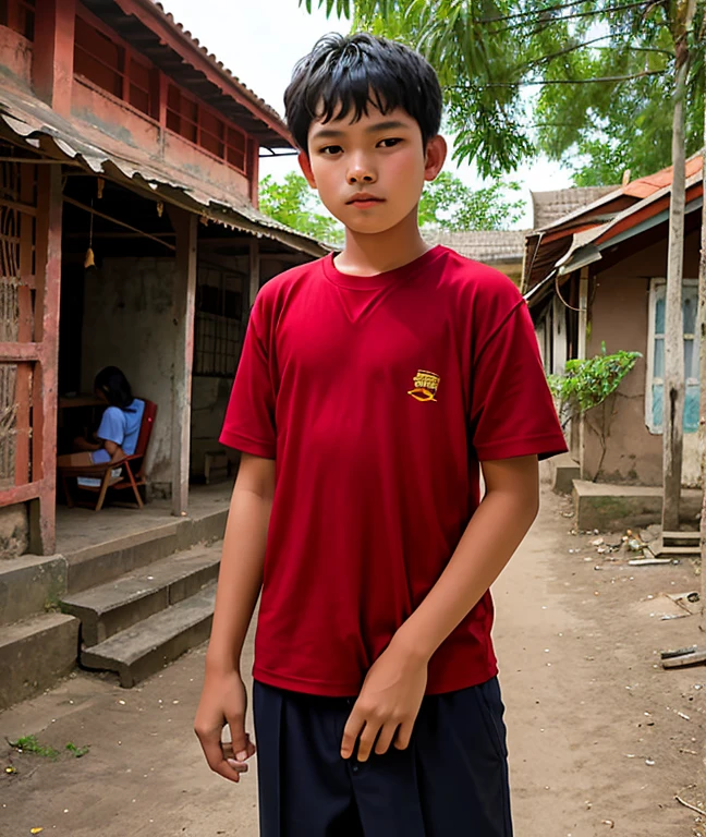 A , 15 Years Ol Red, Short-Sleeved Clothing, and in a Cambodian Town