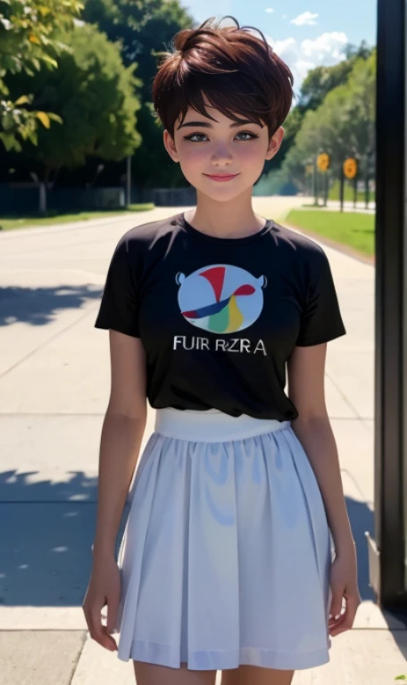 Photo oF a 15 year-old American girl, .CRUDO, beautiFul woman, light brown hair pixie , corte de cabello pixie , light brown hair((retrato)), ((Cara detallada:1.2)), ((Detailed Facial Features)), (Piel Finamente detallada), pale skin , pecas en mejillas , ojos azules , 、un sexy(color fresco), wet, wet, ReFlectoreasutepiece) (proporciones perFectaotos realistas)(La mejor calidad) (Detallado) FotograFiado con una EOS R5 de Canon, lente de 50 mm, F/2.8, NFFSW, (8K) (papel tapiz) (cinematic lighting) (dramatic lighting) (sharp Focus) (Enrevesado) senos grandes , pechos grandes , pecas en mejillas , cuerpo completo , hermoso cuerpo de adolesente , posando sexy a la camara , posando de Frente para la camara ,lindo maquillaje , gran sonrisa , labios abiertos , Fondo variado , traje de vaquero color negro
