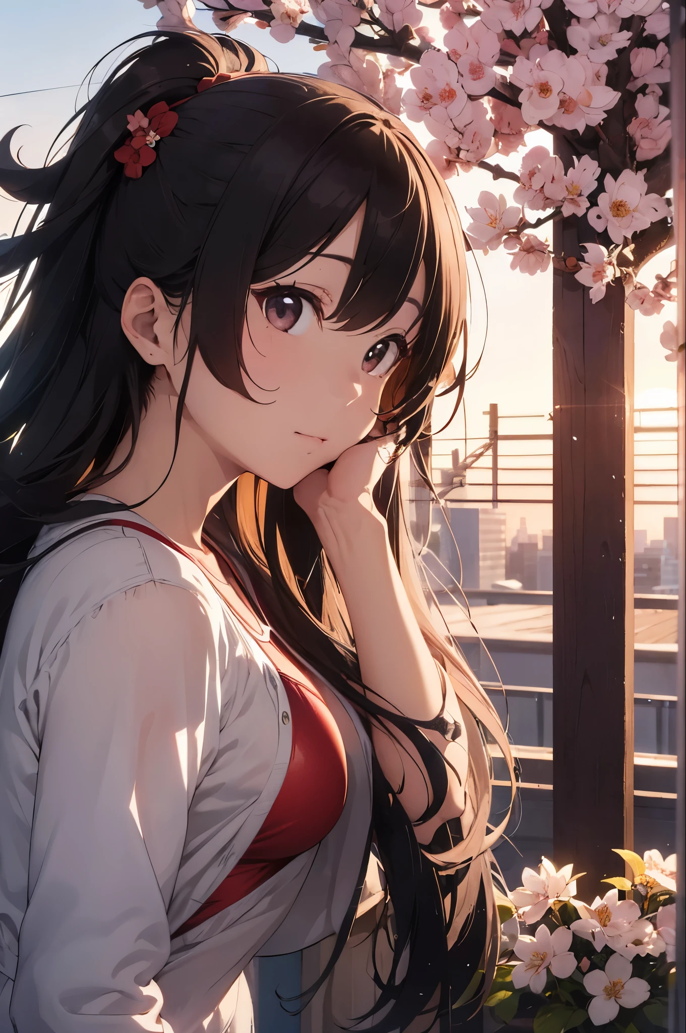 On the rooftop during golden hour、Against the background of the city skyline, A beautiful Japanese woman is photographed from behind, facing the camera. She is wearing a red swimsuit, Minimalist red swimsuit, Her long black hair fluttering softly in the wind. Golden light surrounds her, Creating a silhouette effect, Capture the moment when the background transitions from day to night. after her, The scenery of cherry blossoms in full bloom、Captures moments of serene beauty, Demonstrating the peaceful coexistence of city life and nature.
• Mode: Manual Mode、exposed、I am、Fine-tune your shutter speed。
• Aperture (F-Score): f2.8〜Set to F4 range.、Make your subject stand out、Beautifully blurring the cherry blossoms in the background。
• Shutter speed: 1. Capture the movement/Please select 250 seconds or more。A quiet pose or、If you want to capture the moment when the petals fall、Adjusting the Shutter Speed。
• I am: For shooting in bright outdoor conditions、Set the I am to 100 or 200、Keep it as low as possible。
seaweed、seaweed、seaweed、seaweed、seaweed、seaweed、