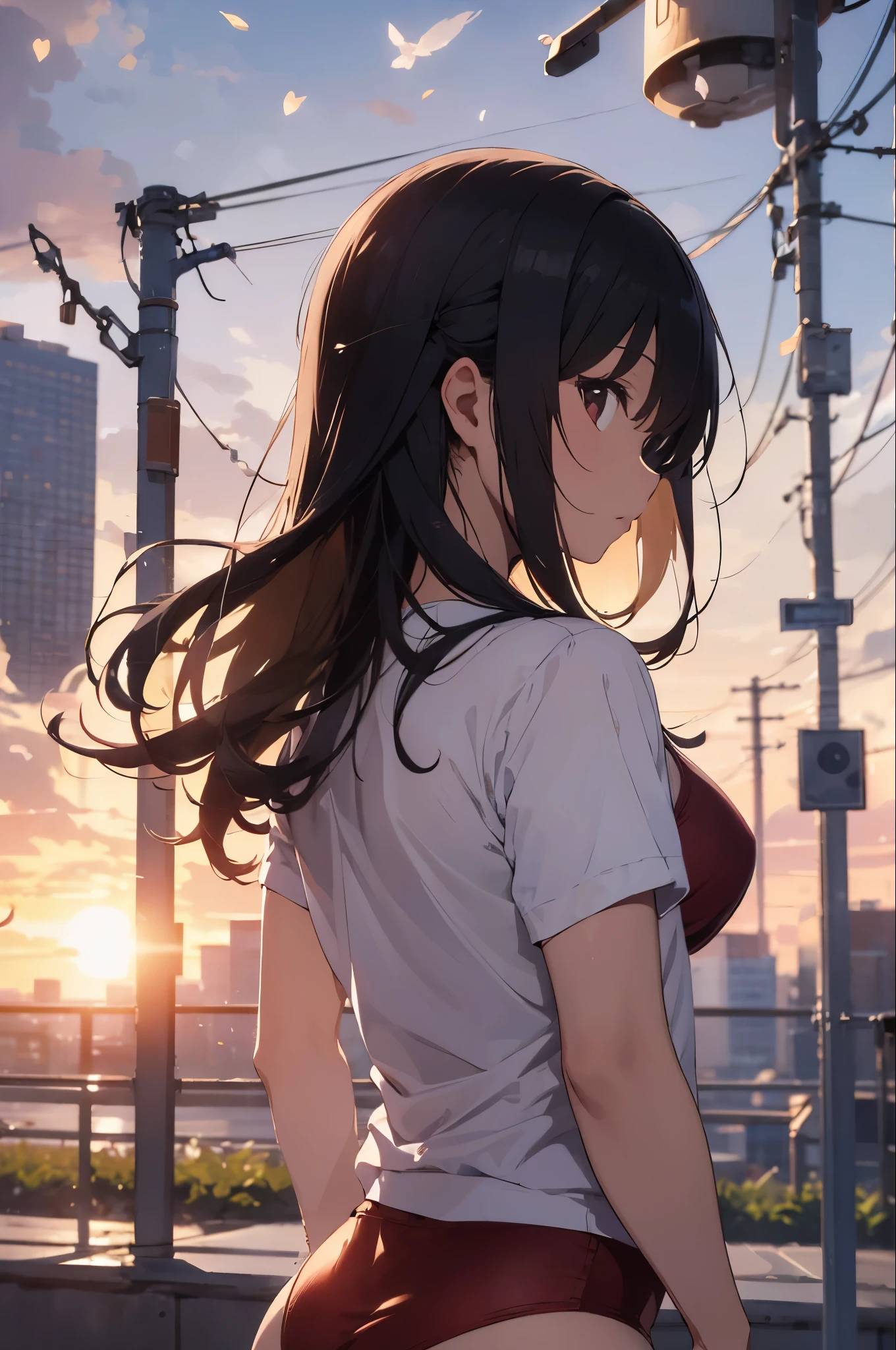 On the rooftop during golden hour、Against the background of the city skyline, A beautiful Japanese woman is photographed from behind, facing the camera. She is wearing a red swimsuit, Minimalist red swimsuit, Her long black hair fluttering softly in the wind. Golden light surrounds her, Creating a silhouette effect, Capture the moment when the background transitions from day to night. after her, The scenery of cherry blossoms in full bloom、Captures moments of serene beauty, Demonstrating the peaceful coexistence of city life and nature.
• Mode: Manual Mode、exposed、I am、Fine-tune your shutter speed。
• Aperture (F-Score): f2.8〜Set to F4 range.、Make your subject stand out、Beautifully blurring the cherry blossoms in the background。
• Shutter speed: 1. Capture the movement/Please select 250 seconds or more。A quiet pose or、If you want to capture the moment when the petals fall、Adjusting the Shutter Speed。
• I am: For shooting in bright outdoor conditions、Set the I am to 100 or 200、Keep it as low as possible。
seaweed、seaweed、seaweed、seaweed、seaweed、seaweed、