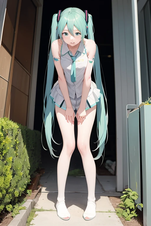 NSFW，high-level image quality，miku hatsune、(Small chest chest:1.3)、(grabbing on breasts:1.3)、(Wearing sweat:1.4)、(Girl trembling with sexual climax:1.4)、A smile、put out the tongue、((Heart-shaped pupil))、Squat，urinate，open one's legs、vaginal，Spread ，Masturbation，vaginal,sex，3 Boy，attract the attention of the crowd on the street，outside of house，In the street，a park，Coat on naked，Squat，