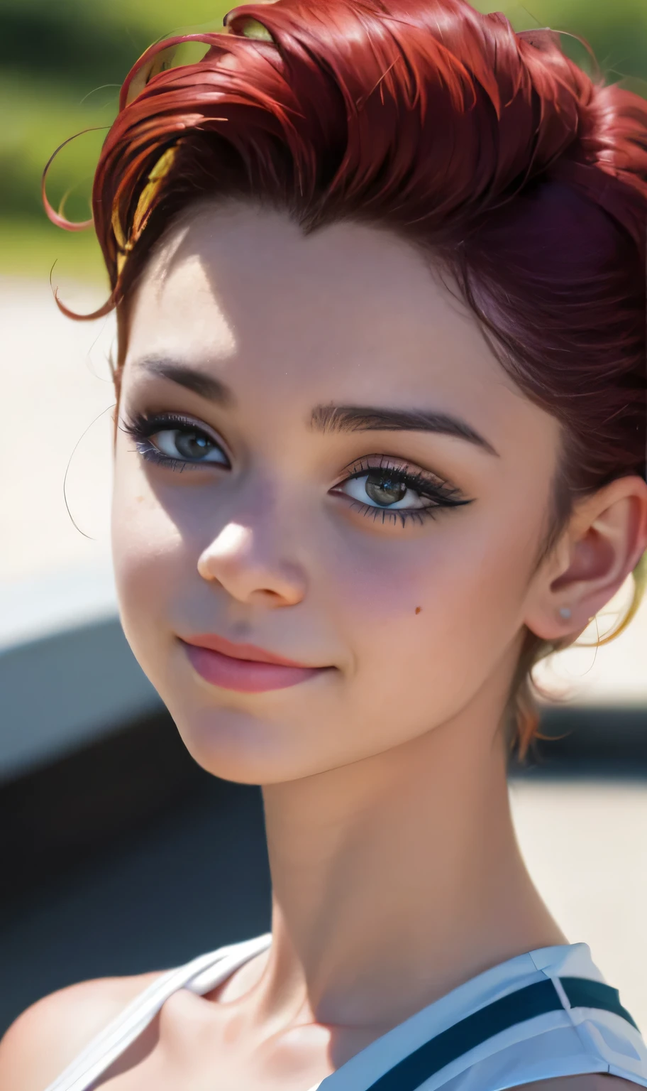 Photo oF a -old Amean girl, .CRUDO, beautiFul woman, light brown hair pixie , corte de cabello pixie , light brown hair((retrato)), ((Cara detallada:1.2)), ((Detailed Facial Features)), (Piel Finamente detallada), pale skin , pecas en mejillas , ojos azules , 、un sexy(color fresco), wet, wet, ReFlectoreasutepiece) (proporciones perFectaotos realistas)(La mejor calidad) (Detallado) FotograFiado con una EOS R5 de Canon, lente de 50 mm, F/2.8, NFFSW, (8K) (papel tapiz) (cinematic lighting) (dramatic lighting) (sharp Focus) (Enrevesado) senos grandes , pechos grandes , pecas en mejillas , cuerpo completo , hermoso cuerpo de adolesente , posando sexy a la camara , posando de Frente para la camara ,lindo maquillaje , gran sonrisa , labios abiertos , Fondo variado , traje de vaquero color negro