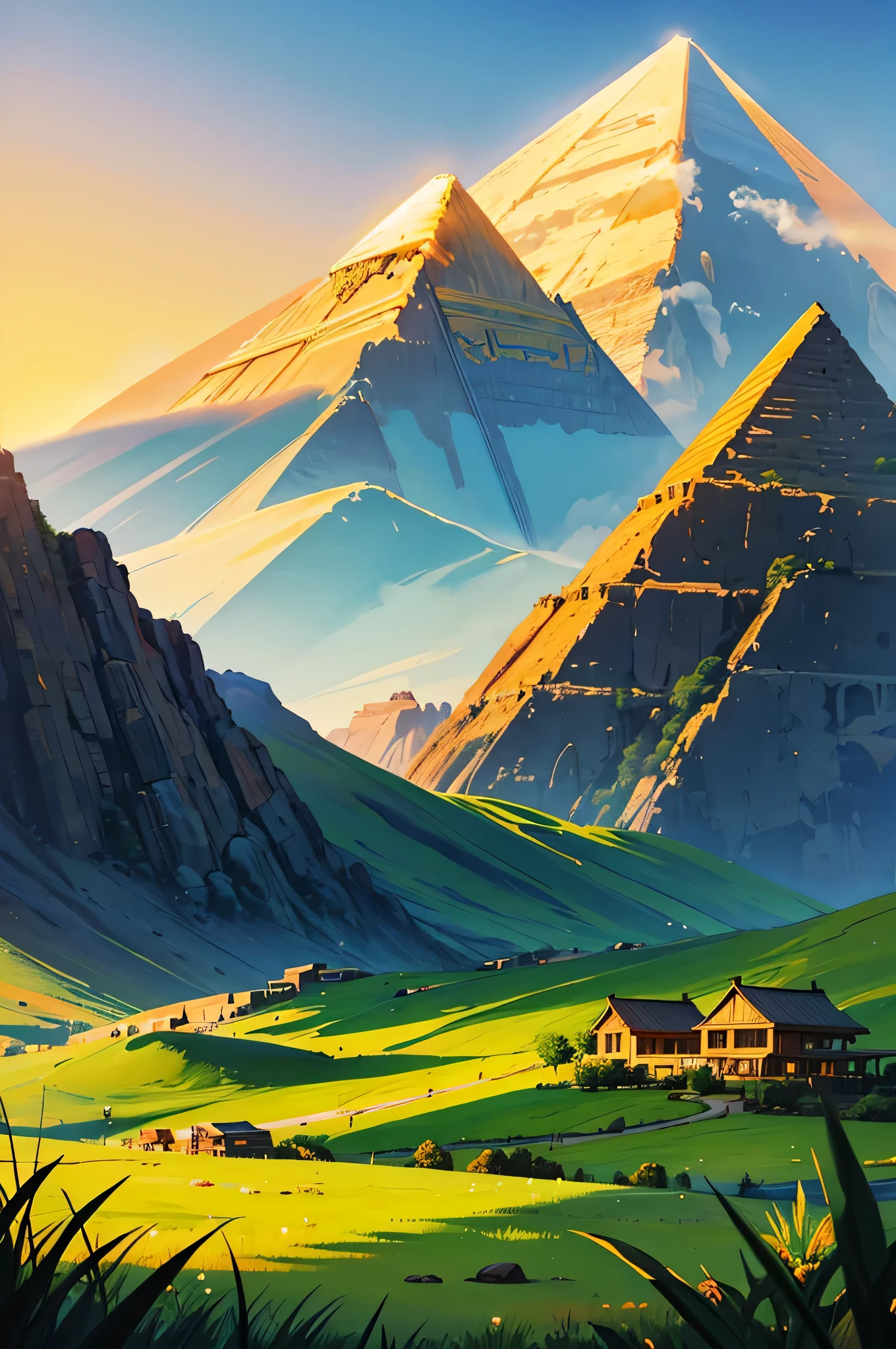 golden sky, Blue Mountain Coffee, green grass, Egypt, Morning atmosphere