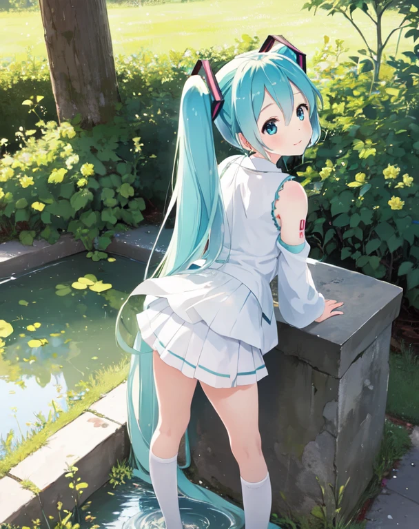 masterpiece, best quality, 1girl, hatsune miku, peeing
