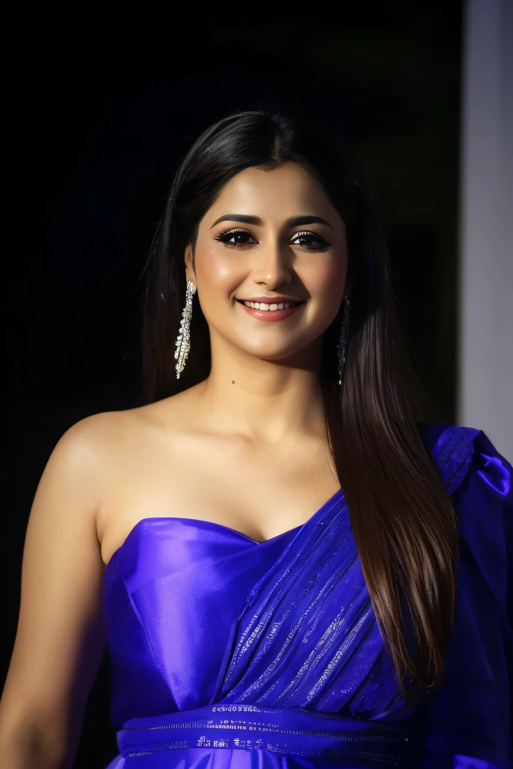 a close up of a woman in a purple dress smiling, actress, movie stills, movie still promotion, sharandula, yamy yamy, garbed in a purple gown, yamy, innocent look, beautiful cute, wearing purple strapless dress, 4k post, 4 k post, beautiful and smiling, she is about 30 years old