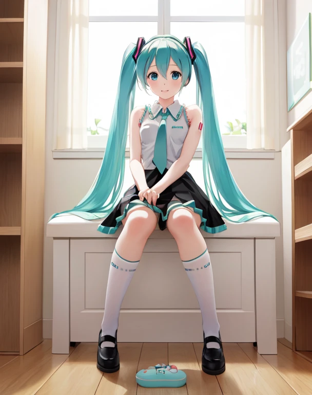 masterpiece, best quality, 1girl, hatsune miku, peeing on a doll