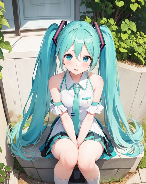 masterpiece, best quality, 1girl, hatsune miku, peeing on a doll