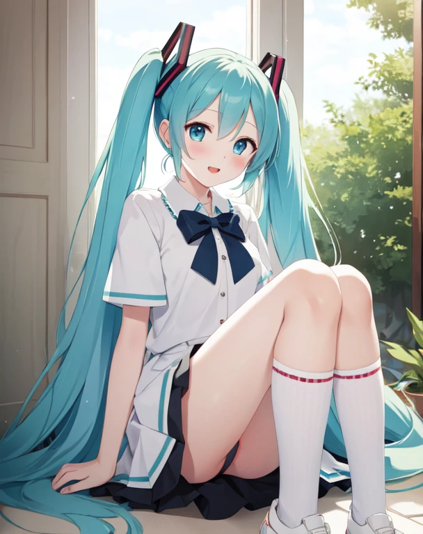 masterpiece, best quality, 1girl, hatsune miku, peeing on a doll, a doll being peed on