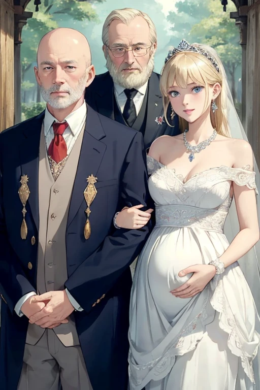 ((highest quality)), ((masterpiece)), (be familiar with), perfect face、Enchanted body、blonde、blue eyes、semi-long、princess、naked、earrings、necklace、wedding ring、bangles、pregnant woman、花wife、tribe、wife、love each other、hug a man、女naked、Caster wheel、spouse、ornaments、ribbon、headband、men and women、sexual behavior、、age difference couple、Political marriage、Ugly old man、bald、obesity、Kings of the Middle Ages、wedding style