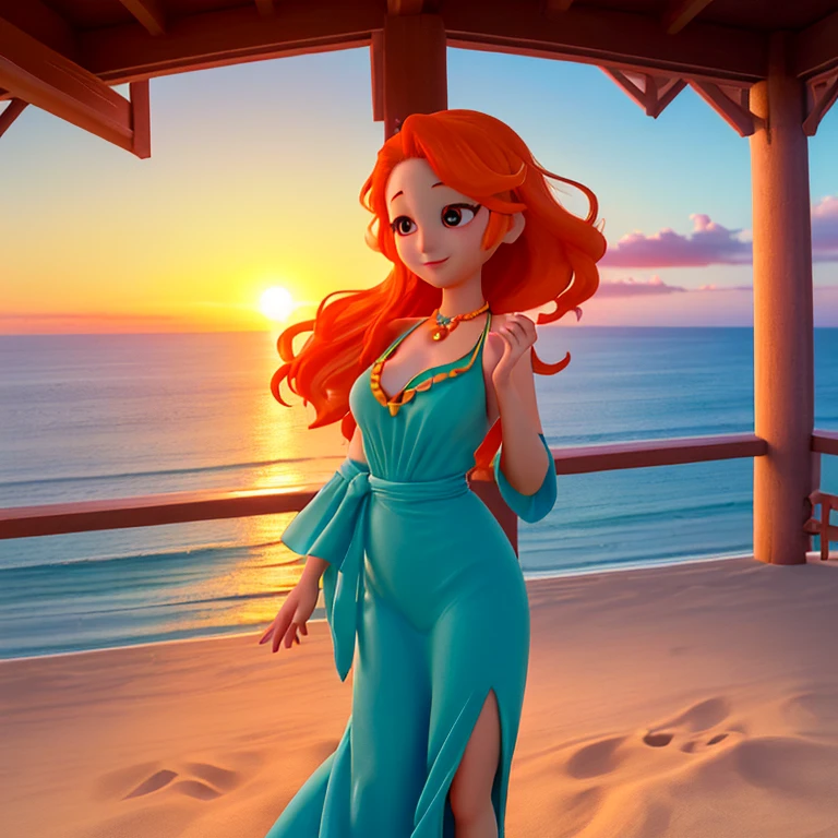 (masutepiece, Best Quality), ((1girl in, Solo, Long hair)), Ishmael_limbus, Innocent expression, Bare arms, Bare shoulders, barechested, watercolor paiting, sundress, liquid clothes, Water, vague, Water Dress, Blue_theme, Night, myst, Dark, Sharp Focus, On the beach, See-through dress, Orange hair,Chest exposed,Pubic hair exposed,Happy,