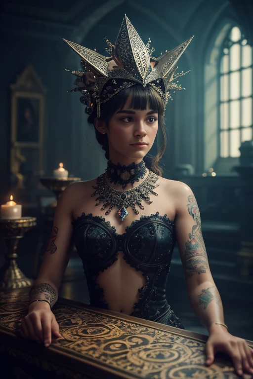 8K, ARTISTIC photogrAphy, best quAlity, mAsterpiece: 1.2), A (potrAit:1.2) Don Bluth Style doll, in a Dragon's Lair, full body RAW candid cinema, 16mm, color graded portra 400 film, remarkable color, ultra realistic, sad admosphere, dark lighting, oppressive atmosphere, depressive colors, kodak portra 400, photograph,r, Natural Light, Salvatrucha tatoos, Crown Metal, Pinhead lighgts, blur reflection, Brush Strokes, Smooth, abstract, Splatter, Oil On Canvas, rainbow colors, fractal isometrics details bioluminescens : a stunning realistic photograph of wet bone structure, 3d render, octane render, intricately detailed, titanium decorative headdress, cinematic, trending on artstation | Isometric | Centered