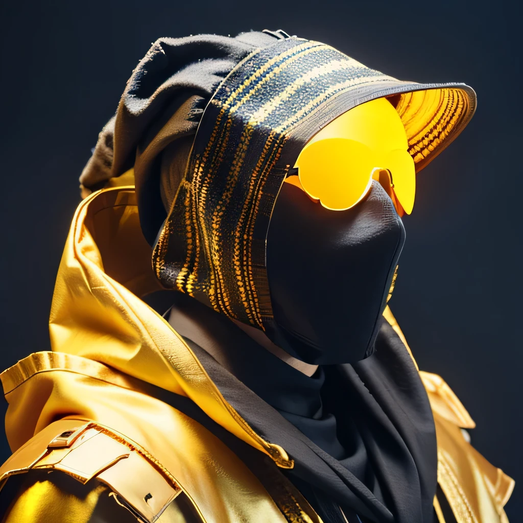 Nine-tailed Serpent,Coarse linen cloak mummy headgear platinum silk cyberpunk light crossbow space station 1:900 miniatures,illustration,Side viewing angle,((Side viewing angle)),Wear gold wire-rimmed reflective sunglasses,Carry future weapons,very happy,Side viewing angle,whole body,three-dimensional,octane rendering,Perfect face,Collagen texture