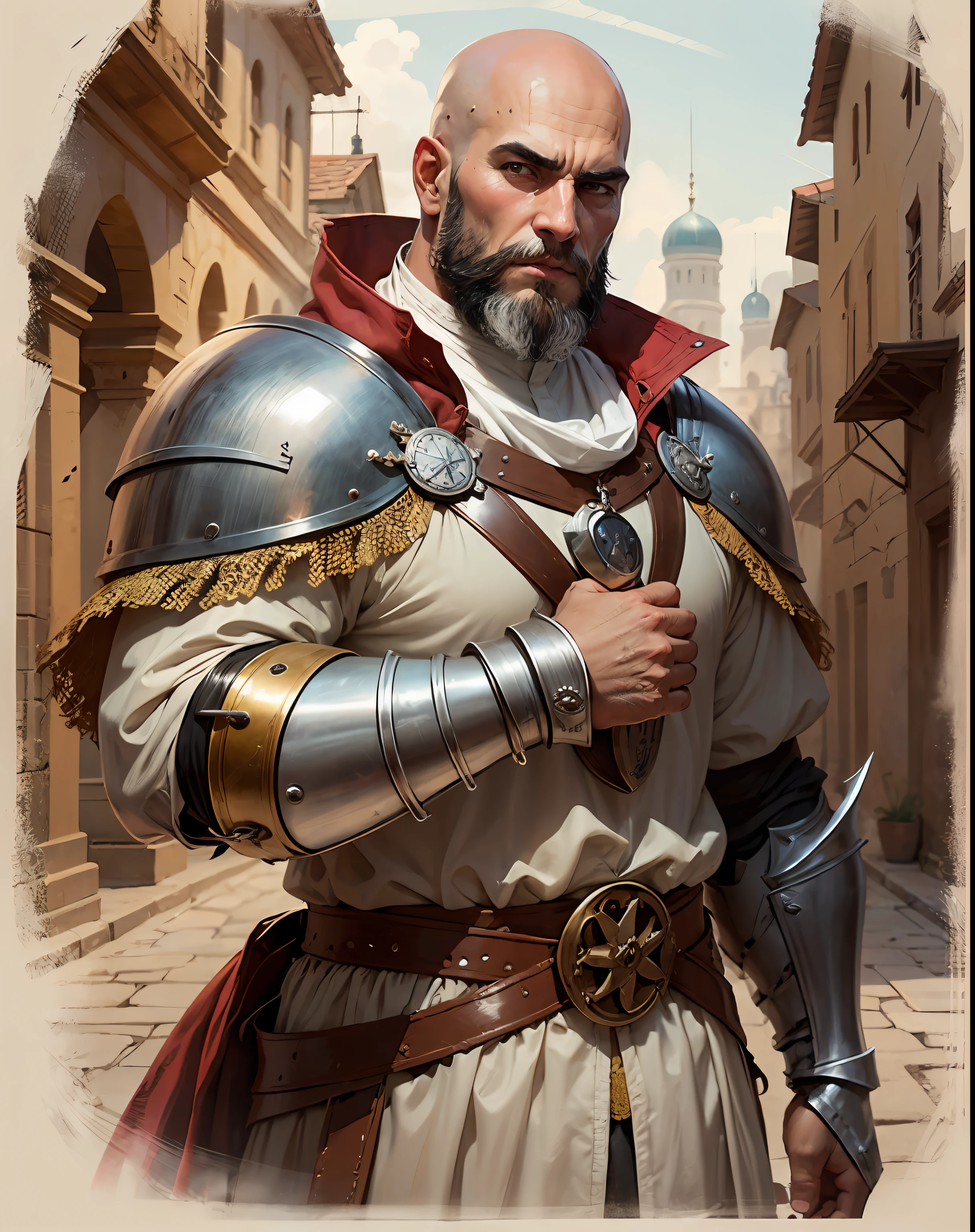 Knight medieval Arabian bald beard warrior