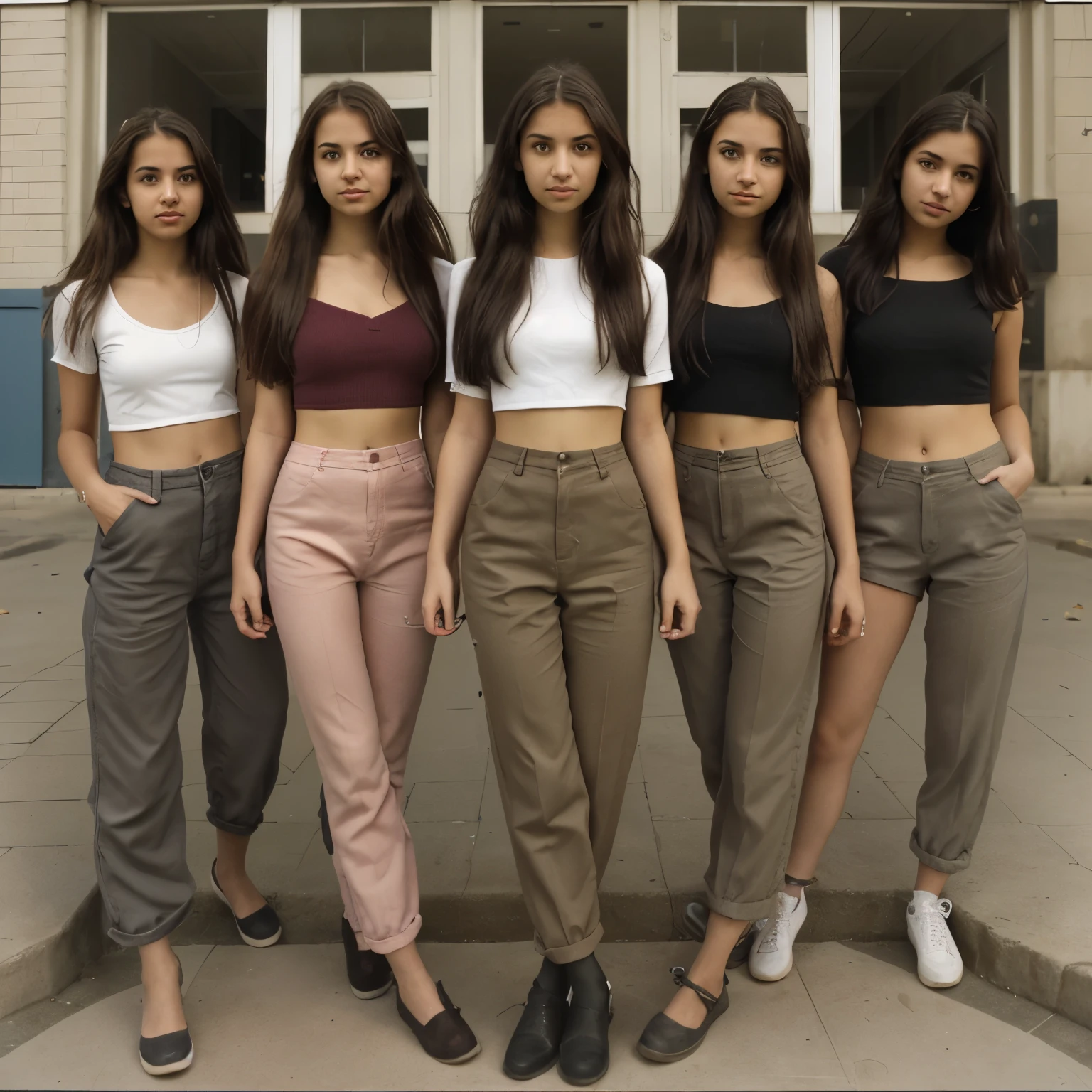 girls standing in front of the building