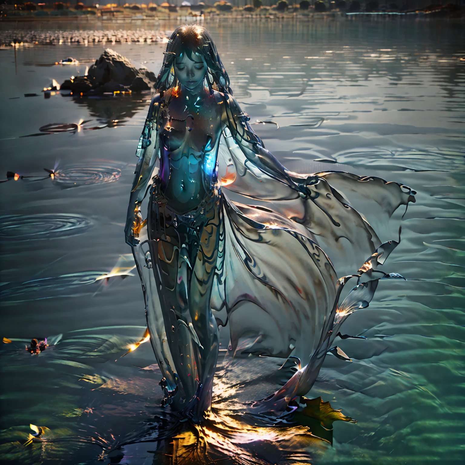 Highest image quality, goddess standing on the water surface,